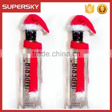 A-827 Knitting Christmas Wine Cozy Toppers Wine Santa Hat and Scarf Set Knitting Christmas Wine Bottle Topper photo-5