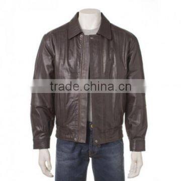Natural Mens Leather Bomber Jacket , Genuine Leather Bomber Jackets , Black Wholesale Bomber Faux Leather Jacket photo-5