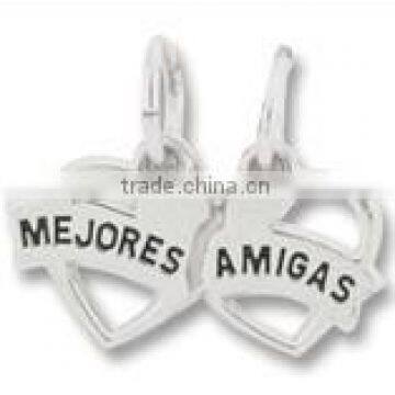zinc alloy "mejores amigas" inscription charms for bracelet zinc alloy pendants for bracelet