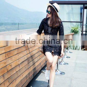 European Western Indian Fashionable Half Sleeve Lace v Neck Sexy Crop Tops Blouses Wholesale Skirts Suit Wrap Skirts photo-4