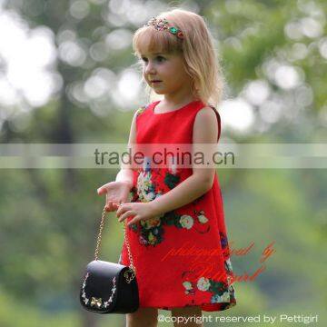 Summer Girls Red Flower Dress Sleeveless A-Line Dresses Foe Kids Casual Clothing GD80720-1F