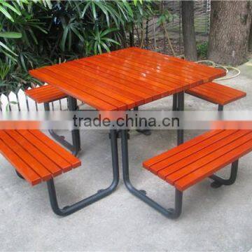 Outdoor metal and wooden bench table set