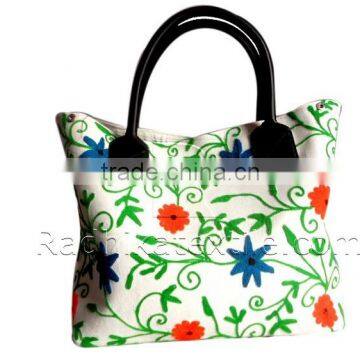 RTHHB-37 Cute Present Flower Look Suzani Embroidery Leather Tote bags Manufacturers