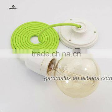 Bright Green Fabric Wire with White Ceramic Ceiling Cose and White Socket Ceramic Cup