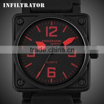 INFANTRY Red Style Hours Quartz Black Silicone Watch