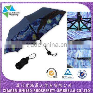 Starry Night Double Layer Artistic Safe Open 3-fold Umbrella