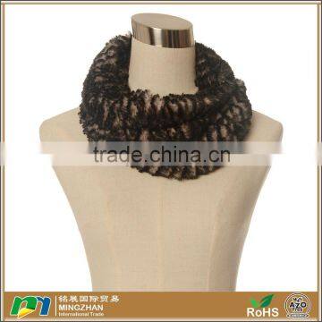 Women Brown Soft Rabbit Fur Trimmed Winter Scarf Neckchief