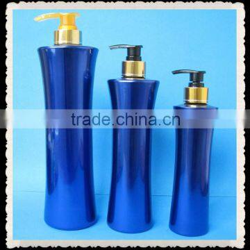 blue PET plastic bottle packaging with pump
