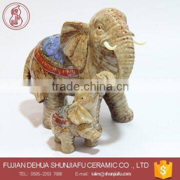 Animal Figurine Ceramic Elephant Mother With Baby