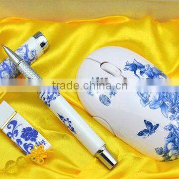 Three-piece ceramic items display, ceramic usb key, ceramic pen usb, Mouse, Free gift box