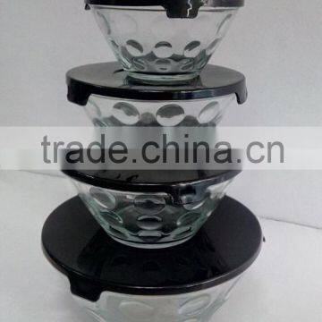 5 pieces Glass Bowl Set With Multiple Black PP Lids