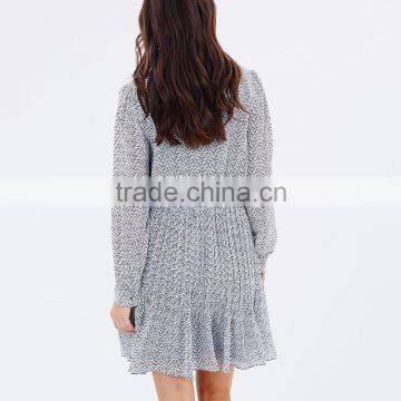 Apparel New Arrivals Autumn Herringbone Woman Long Sleeve Pleated Casual Dress photo-3