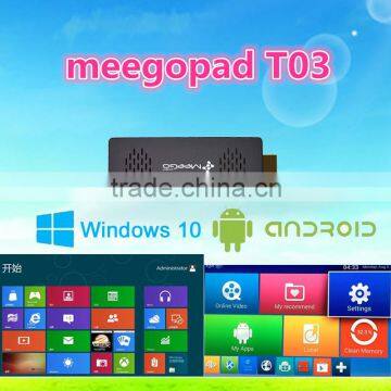 Newest Meegopad T03 Dual Boot Official Win 10 Home Version / Android 4.4, Bluetooth 4.0, WiFi win10 mini pc android 4.4