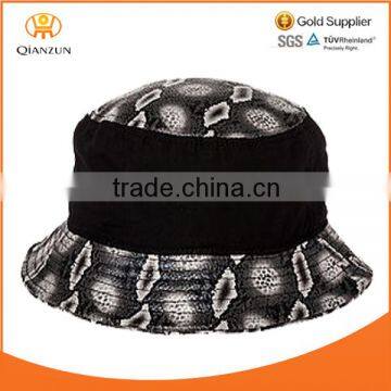 black cotton splice matching blank cool bucket caps and hat for men snakskin leather bucket hat