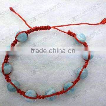 Natural larimar 8mm round beads hand-knitted bracelet