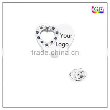 Your logo heart charm color rhinestone LAPEL PIN