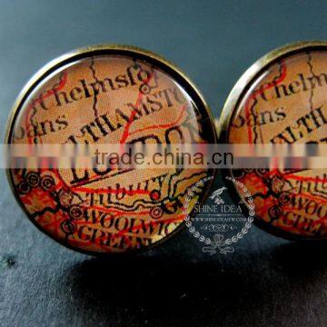 20mm Vintage Style Antiqued Bronze London Old Map Art Collage Glass Cabochon Round Cufflinks Fashion Wedding Cuff Link 6600044 photo-2