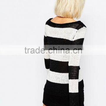 High Fashion Design Wool Ribbed Pullover Cashmere Sweater Pullover Wide Tripe Pullover