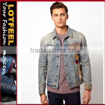 100% Cotton Blue Jeans Denim Jacket Long Sleeve Fashion Coat(LOTJ225)