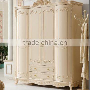Luxury French fancy antique design Bedroom Furniture sets with solid wood wardrobe