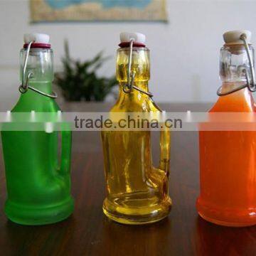 Glass juice handle bottle with clip top