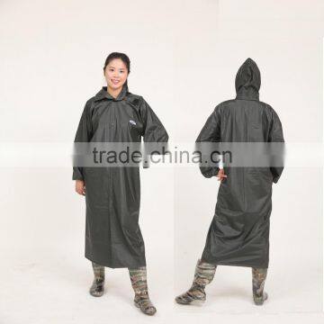 low MOQ custom made Long sleeve black pvc long rain coat with hat