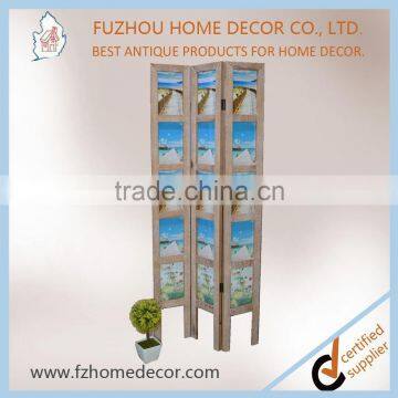 2017 Latest antique Chinese wooden folding screen with natural wood finished and photo frame decor