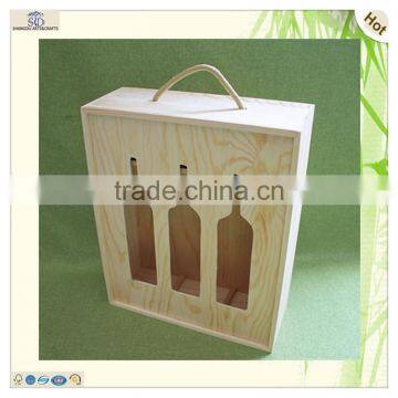 laser engraved slide top wooden display 3 bottles wine box