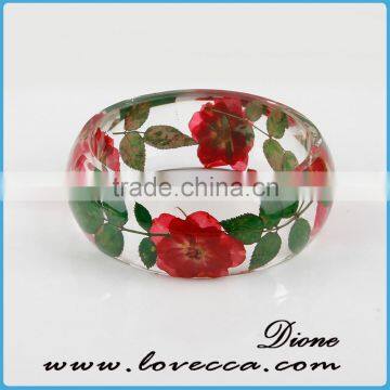 Europe style handmade high-bright pressed real dried flower clear resin bangle bracelet