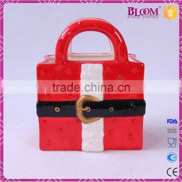 Handmade Craft Ceramic Christmas Red Gift Basket photo-2