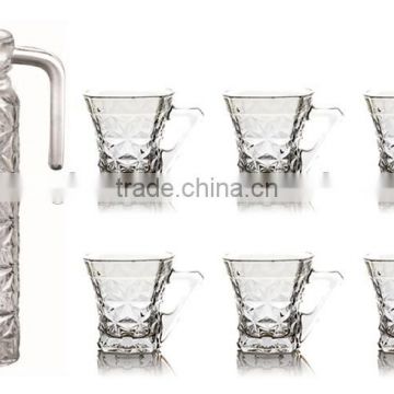 1000ml 7PCS glass jug set/ water &juice jug set, glass pitcher with cup set