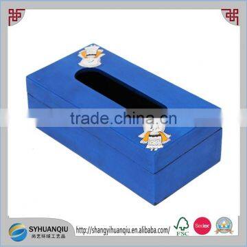 China Factory hot sell wooden paper holder bule painted wooden tissue box CN