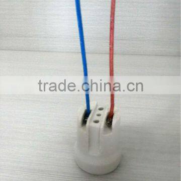 F519 E27 ceramic lamp holder with red and blue silicon wire