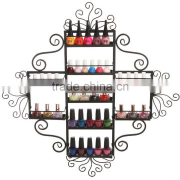 Wall Mounted Black Metal Scrollwork Decor 9 Shelf Nail Polish Stand Display