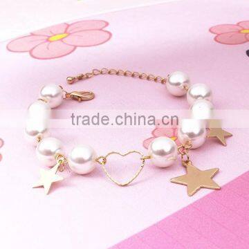 Gold Heart Star Charms Pearl Link Bracelet photo-2