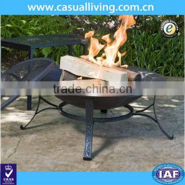 Round Cast Iron Copper Finish Fire Pit with Screen and Cover