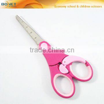 SSC0010 5-1/2" Unique Pink Color Handle Convenient Ruler Scissors With Snap Hook