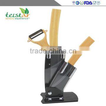 High-grade Bamboo Handle Sharp Durable Environmental Protection Kitchen Household Black Knife Sets of Ceramics photo-4