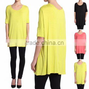 Fashion Woman Oversized Jersey Tee Short Sleeve Draped Solid Jersey Tunic Top Loose Fit Tee T-shirt Women Top Tee