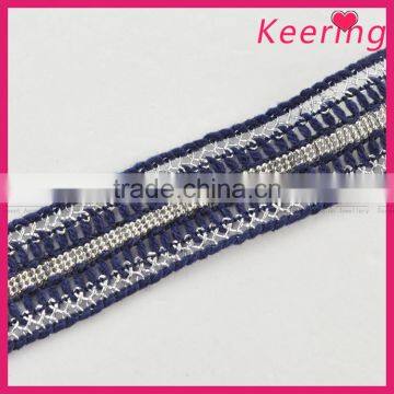 wholesale fashion blue tape and silver metal clothing trim WTPE-072