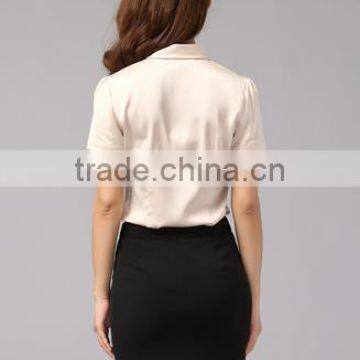 2016 Short Sleeve Women Formal Blouses Uniform Silk Satin Top photo-2