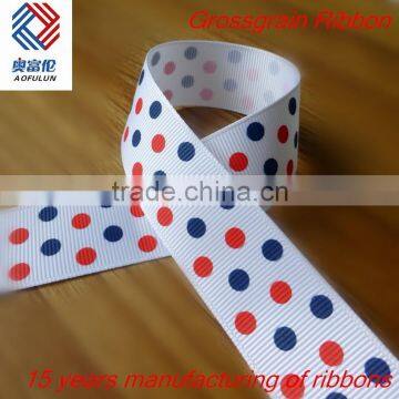 Grosgrain Blue and Red Spotty Ribbon Printed 25 mm