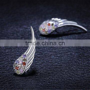 925 Sterling Silver High Polish Rhodium Plated Cubic Zirconia Wing Customized Earring photo-3