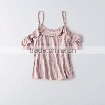 MGOO New Arrival Drop Shoulders Ladies Tank Tops Girls Top Design Stripe Pattern Women Shirt photo-4