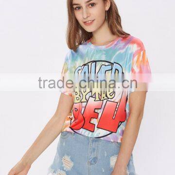 2017 Wholesale T-Shirt Tie Dye Drop Shoulder Rayon Stretchy Soft Tees Short Sleeve Printing Round Neck photo-6