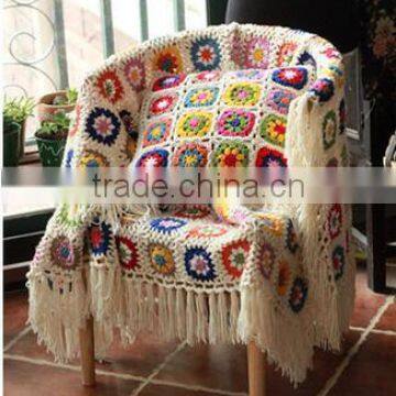 2017 latest floral pattern mixed chic fringed fancy hand crochet blanket