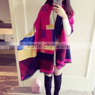 Autumn and Spring Ladies Scarf Colorful Grid Imitated Cashmere Material Long Style Girl Cappa for Outdoor Activities photo-3