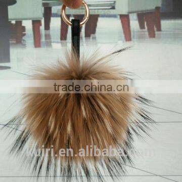 Fashion 15cm Fluffy Raccoon Fur Ball Keychain Real Fox Fur Keychain Fur Pompom Key Chain Pompon Keyring Charm Women Bag Pendant photo-5
