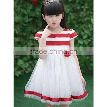 2017 New Style Girl Boutique Stripe Flower Wholesale Dress Cap Sleeve Dress photo-2