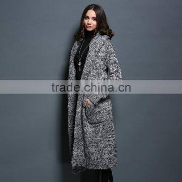 Korea Winter Long Coat Wholesale Knit Hooded Cardigan Women Sweater photo-5